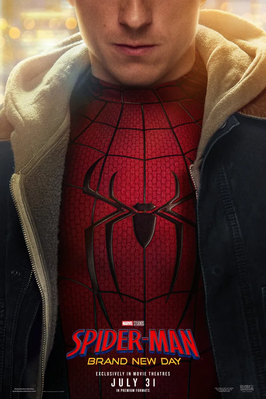 Official poster: Spider-Man's emblem and hoodie detail