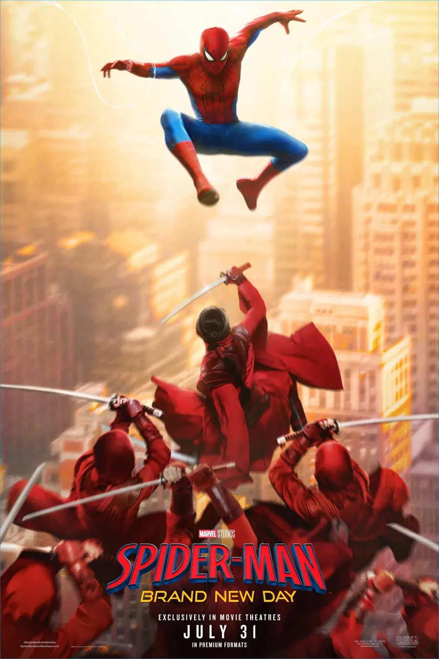 Teaser poster: Spider-Man battling The Hand's ninjas at sunset
