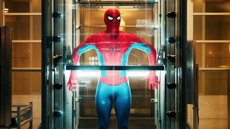 Spider-Man standing inside a scanning chamber
